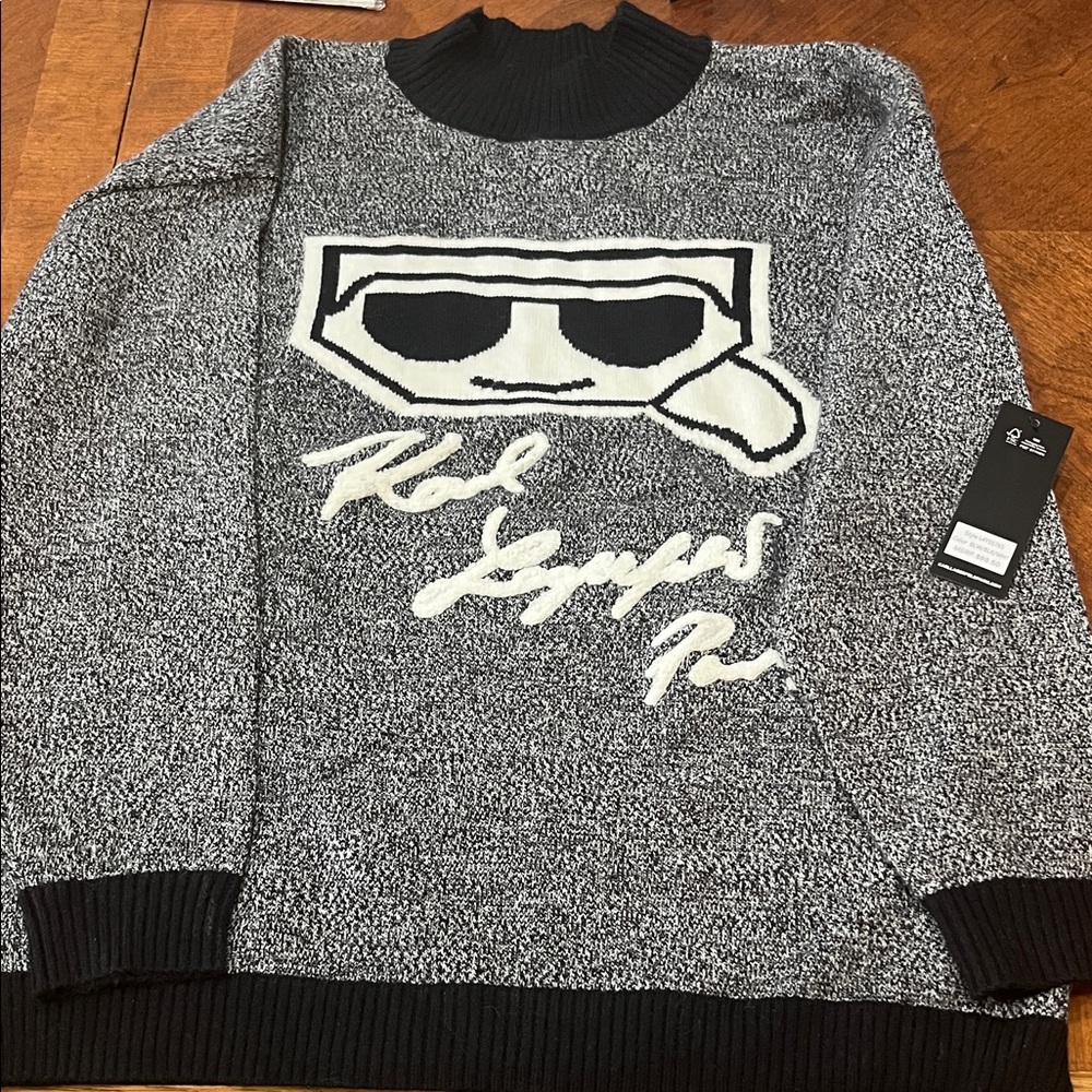 Karl Lagerfeld Gray and Black Graphic Turtleneck Sweater